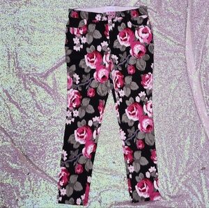 Place Black and Pink Floral Rose Glitter Pants with Stretchy Fit, Size 12